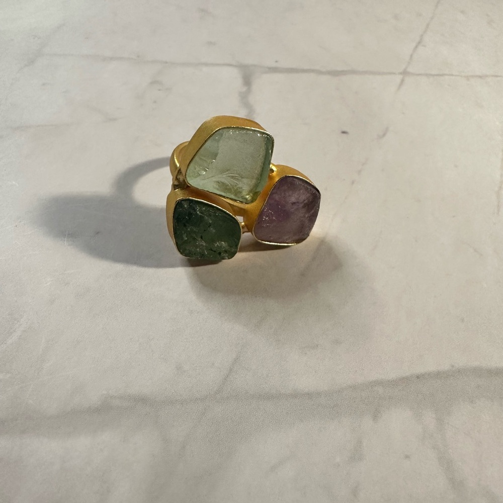 Raw Stone Statement Ring | Multi-Stone Gold Ring … - image 1